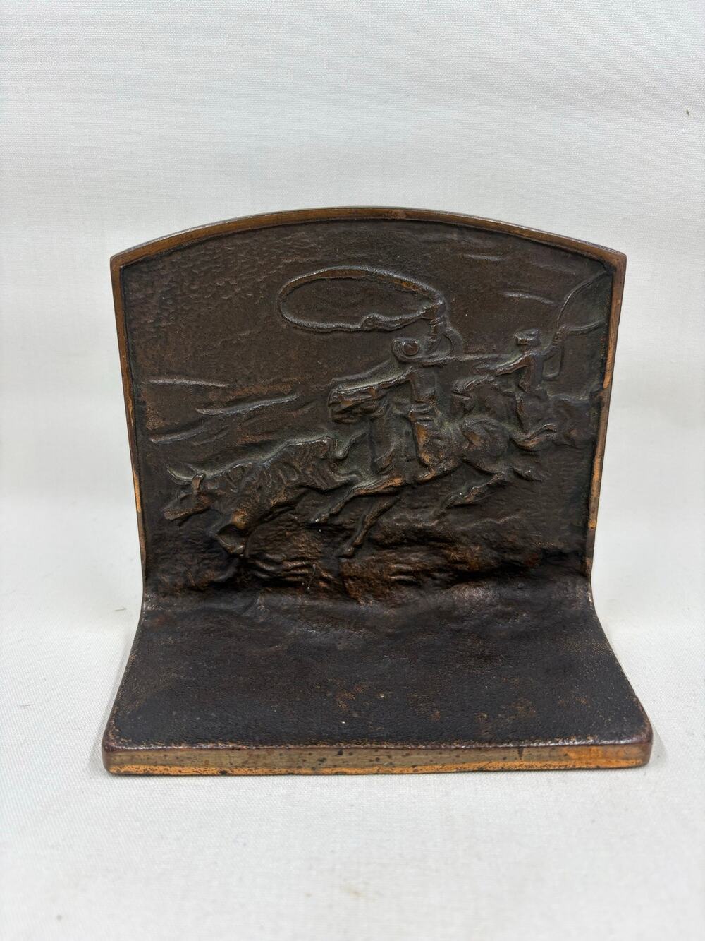 Antique American Buffalo Hunt Cast Iron Single Bookend